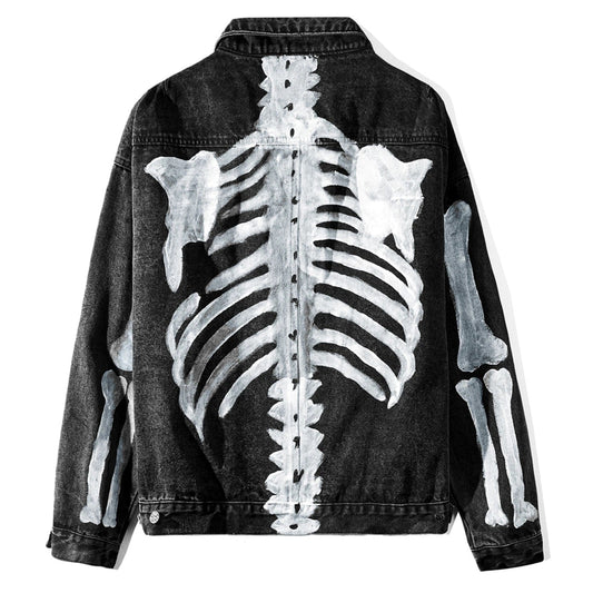 Denim Jacket Hand Painted with Skeleton Design
