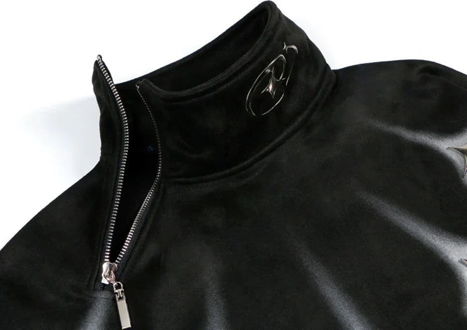 'Zenith' Zip Neck Suede High-Collar Jacket