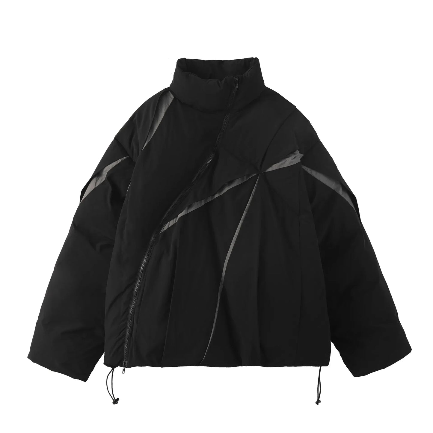 Spliced Asymmetric Zip Down Puffer Jacket